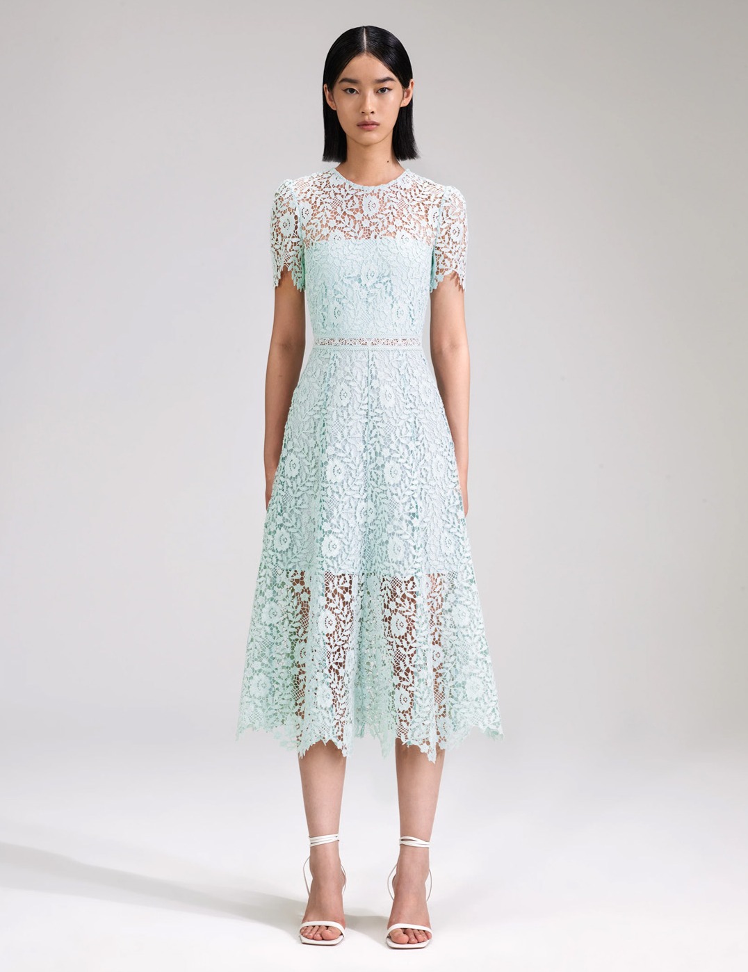 chinese dress ladies Pink Organza Lace Midi Dress – self-portrait